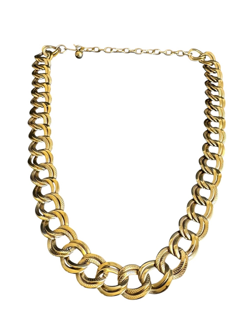 Vintage Gold Chunky Collar Necklace Double Curb Link Chain Textured Statement